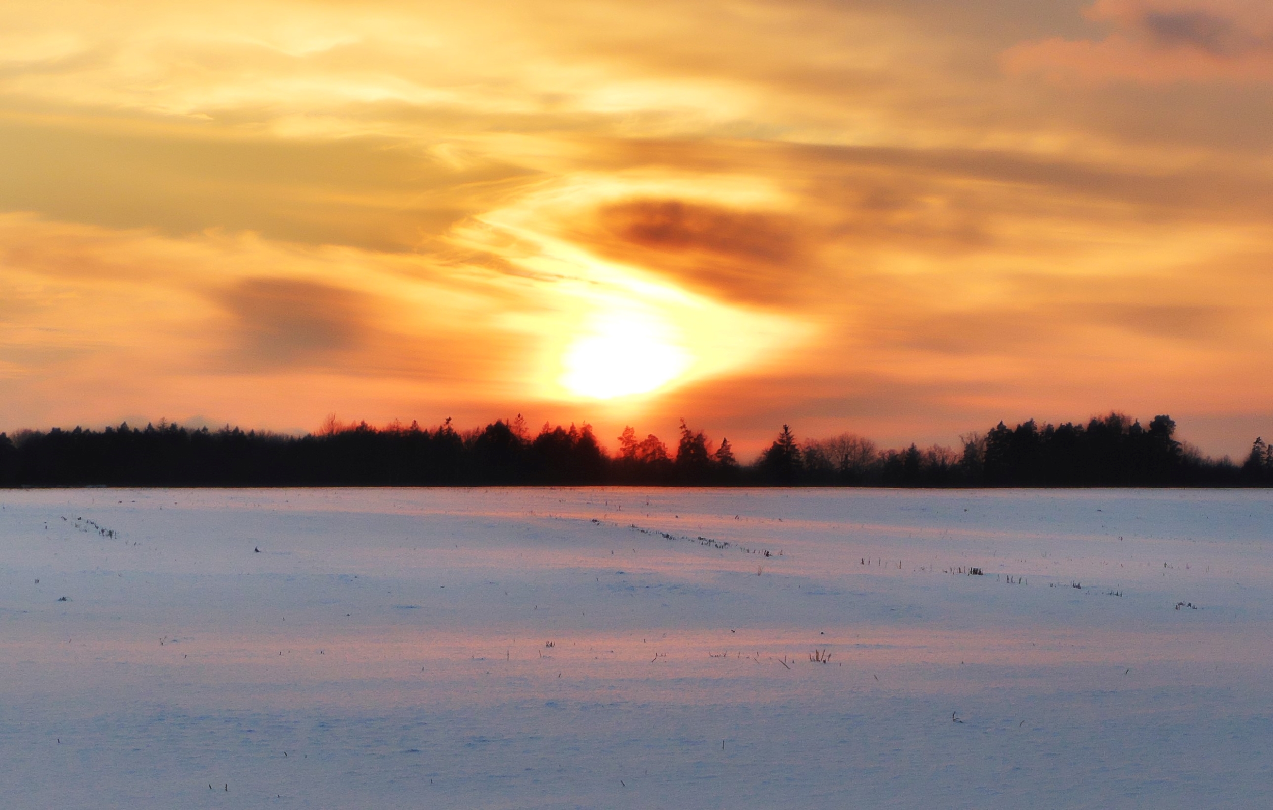 Winter landscape at sunset